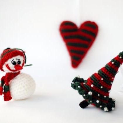 Set Of 3 Christmas Crocheted Toys: Snowman,..