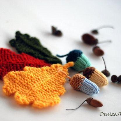 Acorns And Oak Leaves. Knitted Decoration. Garden..