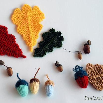 Acorns And Oak Leaves. Knitted Decoration. Garden..