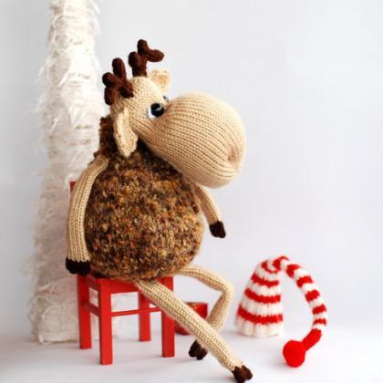 Year Elk - Knitted Toy. Christmas And Year Gift.