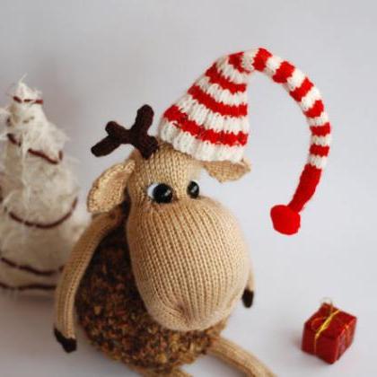 Year Elk - Knitted Toy. Christmas And Year Gift.