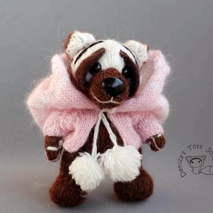Teddy Bear In A Jacket With A Huge Hood. Knitted..
