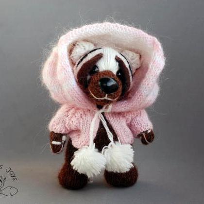 Teddy Bear In A Jacket With A Huge Hood. Knitted..