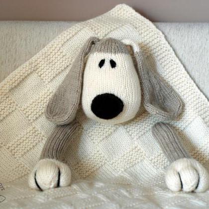 Light Cream Color Dog Toy Baby Blanket. Hand Knit..