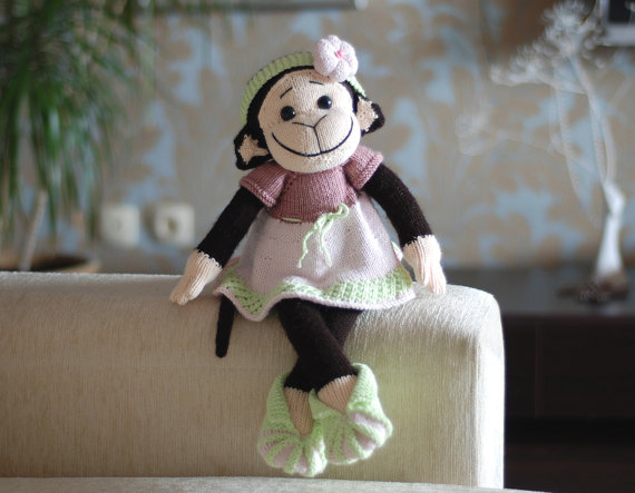 Monkey Girl In The Pink Dress - Pdf Knitting Pattern