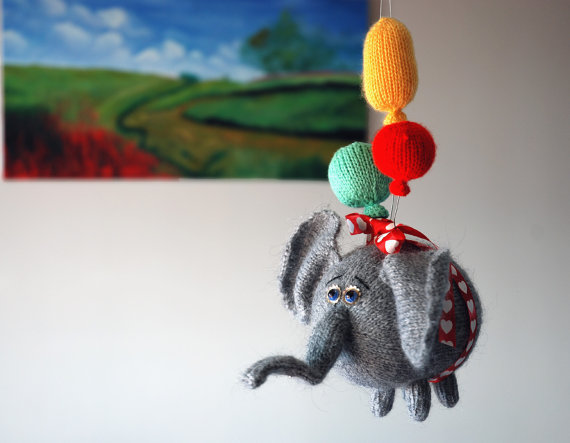 Airy-fairy Flying Elephant With 3 Balloons - Pdf Knitting Pattern