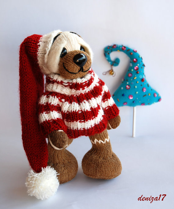 Gnome Bear Coffee Smelling Artist Bear. Collection Toy. Eco Friendly. Coffee Dyed. Knitted.