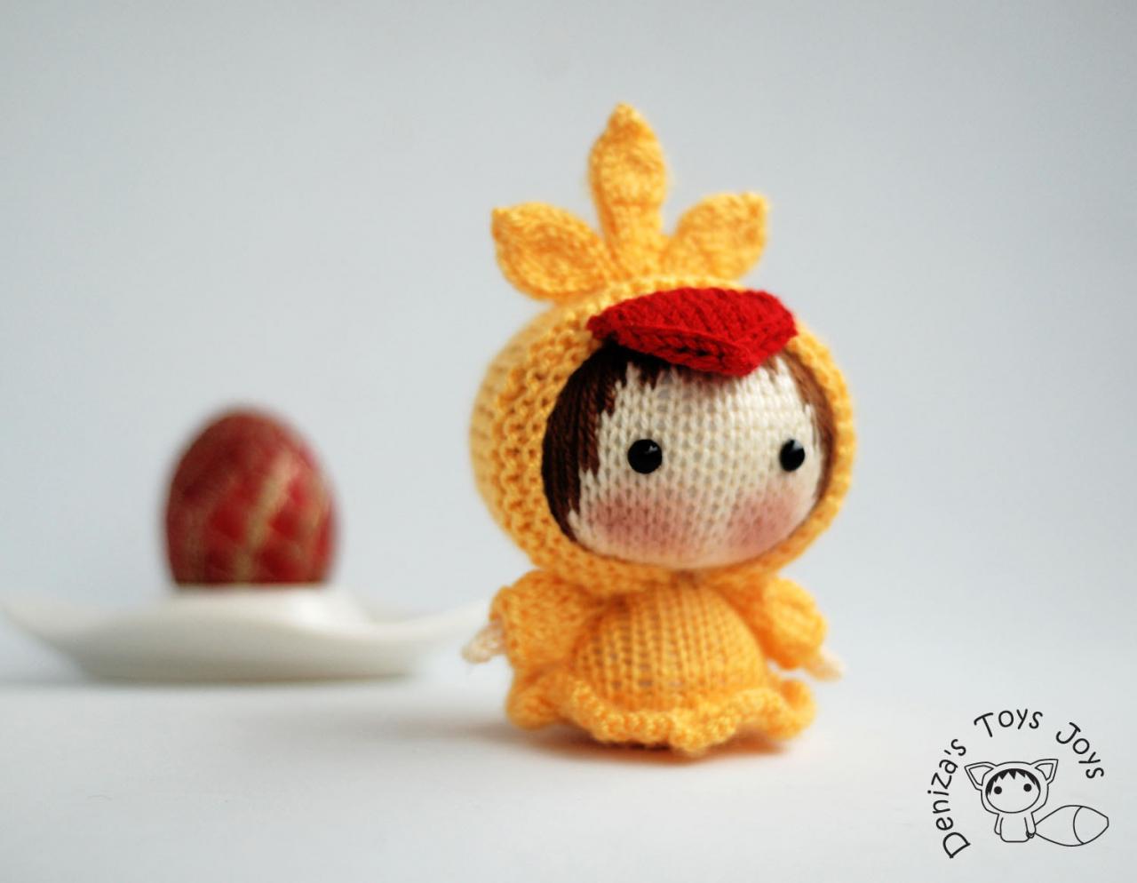 Yellow Chicken Doll. Easter Doll. Toy From The Tanoshi Series.