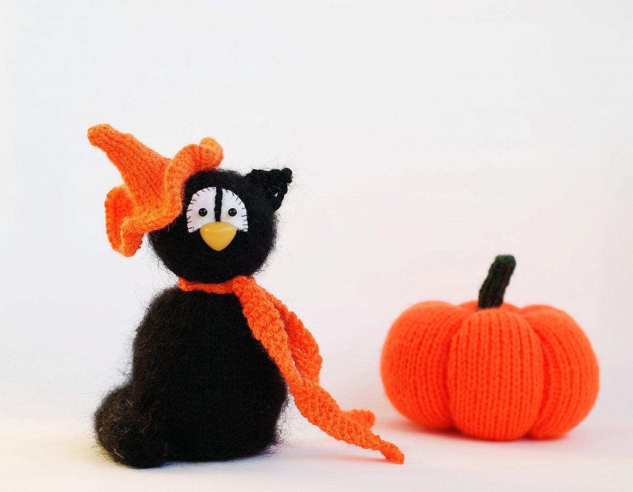 Black Cat In The Orange Scarf. Halloween Toy. Decoration For Halloween
