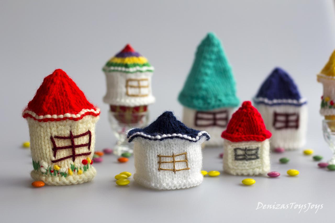 Small Easter Houses. Egg Cozy. - 7 Different Pdf Knitting Patterns. Knitted In The Round. Easter Patterns. Cozy Home